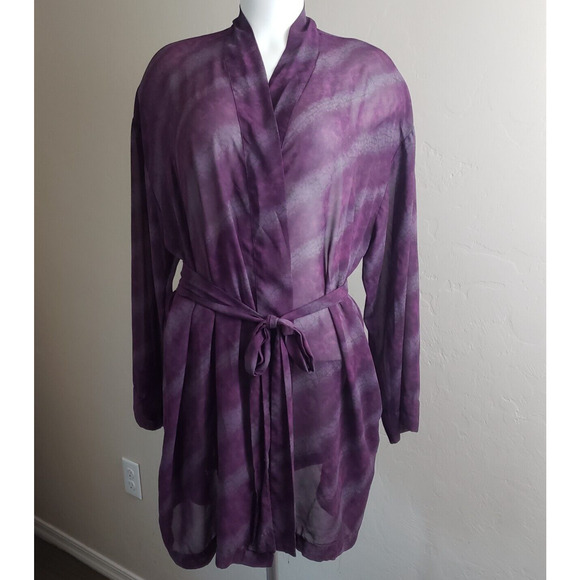 Victoria's Secret Purple & Gray Sheer Robe One Size Attached Belt Striped - Picture 1 of 10
